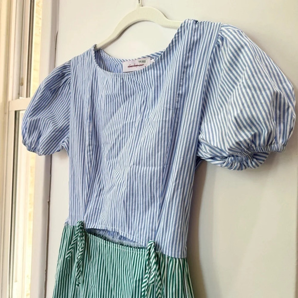 Lisa Says Gah Luna Striped Midi Dress Blue Green - Picture 9 of 17